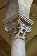 Column with capital, Romanesque architecture in the Church of Santi Giovanni e Reparata, Lucca,...