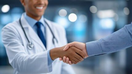 Doctor and Patient Handshake in Exam Room with Natural Light