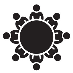 Diverse Group Meeting Around a Round Table, Collaboration and Teamwork Concept Illustrated in Simple Black and White Silhouette