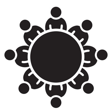 Diverse Group Meeting Around a Round Table, Collaboration and Teamwork Concept Illustrated in Simple Black and White Silhouette