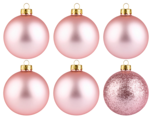 set of pink christmas balls isolated on blank background