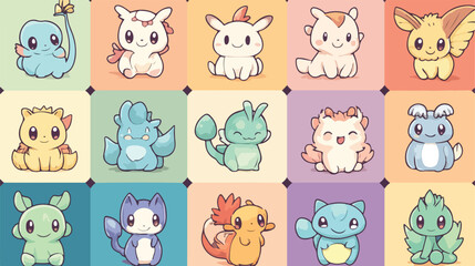 Bundle of 25 Cute Kawaii Animals Line Art Illustrations