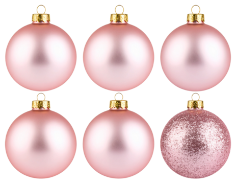 set of pink christmas balls isolated on blank background