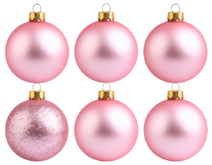 set of pink christmas balls isolated on blank background  