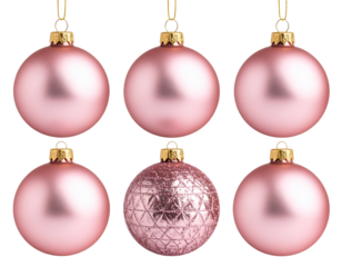 set of pink christmas balls isolated on blank background  