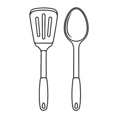 Cooking Companions Spatula and Spoon Kitchen Utensils Illustration for Culinary Arts and Home Cooking Enthusiasts Design Element