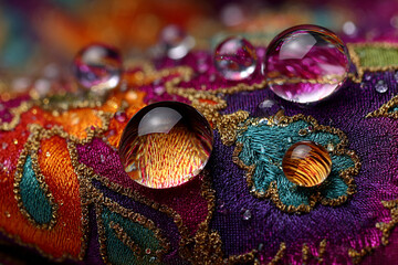 Obraz premium Water droplets on patterned textile