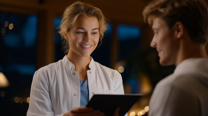Practitioner Discusses Results with Patient in Soft Light