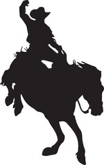 Cowboy on a Bucking Bronc Rodeo Horse Rider Silhouette Vector Illustration on Transparent Background