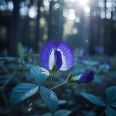 Blue iris flower blooming in a vibrant garden with natural spring colors and tropical beauty