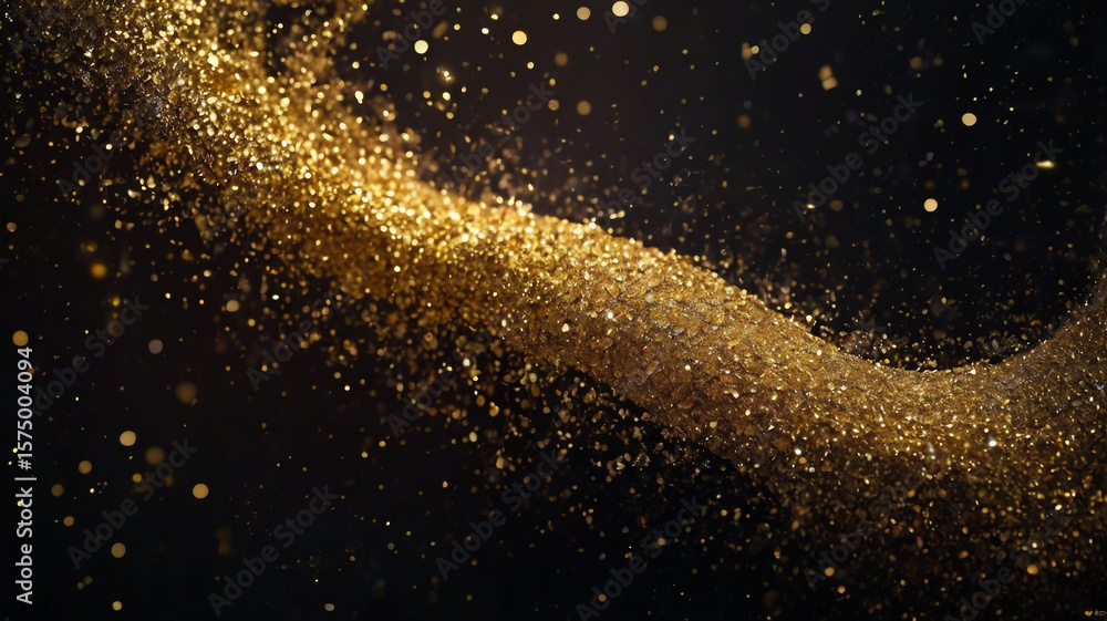 Poster a mesmerizing cascade of golden glitter sparkles and dust creates a luxurious and festive abstract b