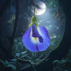 Blue iris flower blooming in a vibrant garden with natural spring colors and tropical beauty