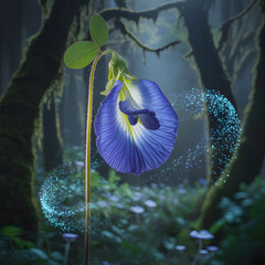 Blue iris flower blooming in a vibrant garden with natural spring colors and tropical beauty