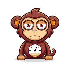 Sleepy Monkey Clocking In Vector Illustration, Tired Monkey Punching Time Card, Cute Animal Workplace Humor Design, Office Cartoon Character, Vector Art for Commercial Use