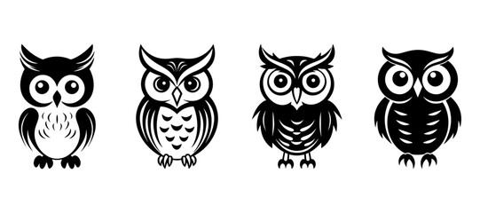 Cute Owl silhouette Set, Cute Owl Icon Set, Vector Design.