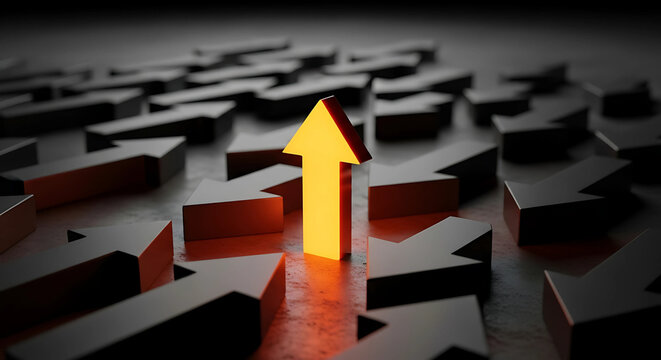 Red arrow pointing up on a white background, symbolizing business growth and financial success