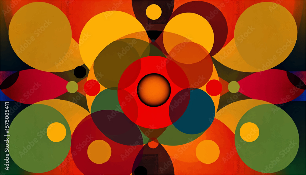 Poster circles in vibrant shades create a playful and mesmerizing abstract design ideal for modern backgrou