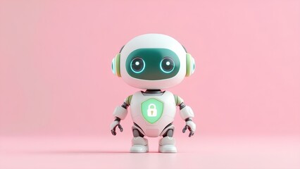 Cute 3D Robot Guardian with Security Shield for Malware Protection technology