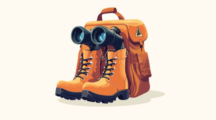 Camping Travel Bag with Binoculars and Boots in Nature