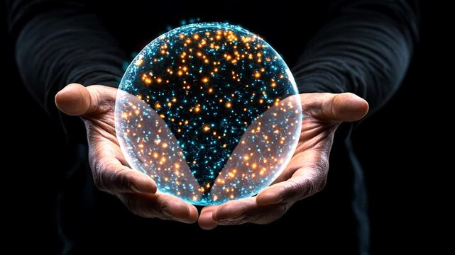 Glowing Orb Held in Hands: Digital World in Human Care
