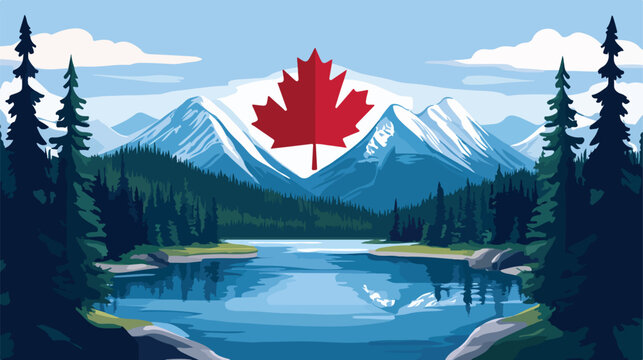 Serene Canadian Landscape Scene Vector Illustration