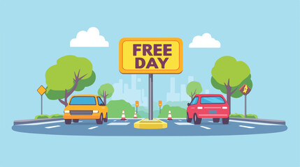 Minimalist Car Free Day Traffic Sign Vector Illustration