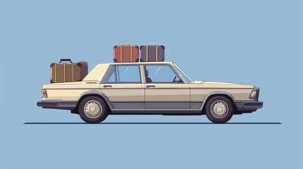 Modern Car Vehicle with Suitcases Flat Vector Illustration