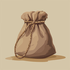 Brown Sack Closed with Rope Vector Illustration