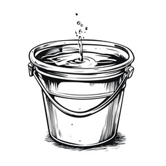 Bucket of Water Cartoon Vector Illustration in Black