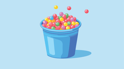 Colorful Bucket of Gum with Candies Flat Vector Illustration