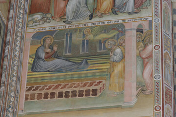 View of the presbytery with frescoes by Ugolino di Prete Ilario, Cathedral of Orvieto, Italy. The...