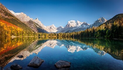 Fototapeta premium mountain lake stained glass serene reflection