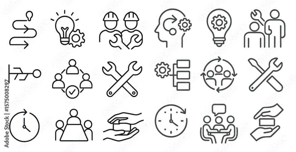 Aufkleber series of icons that represent different aspects of teamwork and collaboration. the icons include a 