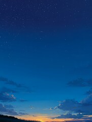 Fototapeta premium Early dusk sky poster with stars and light blue gradient.