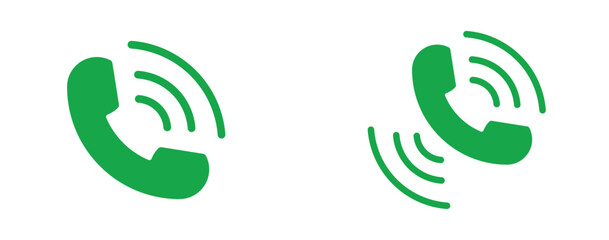 Vector phone icon set. Green Phone icon button. Green Phone icon in flat style. Green Calling  icon collection. Call sign. Ringing phone icon set. Telephone call sign. 