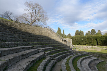 Ruins of the ancient Roman theater in Fiesole, near Florence, Italy, built in the 1st century BC,...