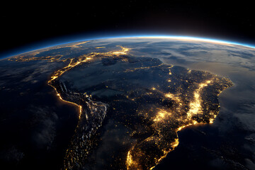 South america at night as seen from space with city lights