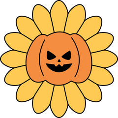 Groovy Retro Halloween Pumpkin Flower