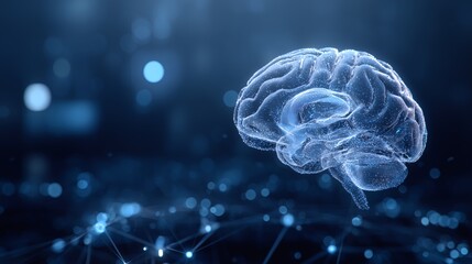 Un cerveau d'intelligence artificielle sur fond technologique bleu et vagues numériques