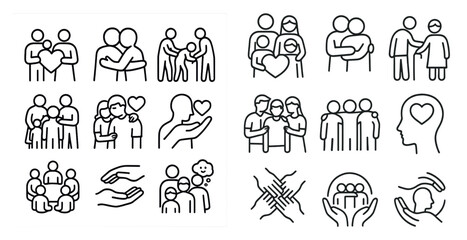 Set of images of people hugging and holding hands. The mood of the images is warm and loving