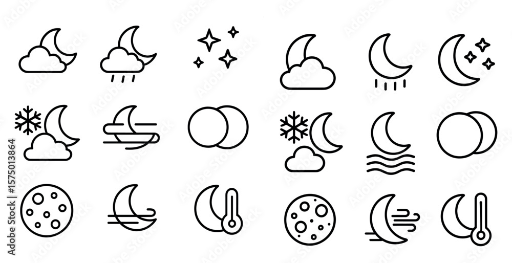 Poster series of black and white drawings of the moon and clouds. the drawings are of different sizes and s