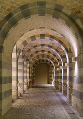Subterranean spaces under the Duomo di Orvieto, Italy, showcasing ancient vaults and architectural...