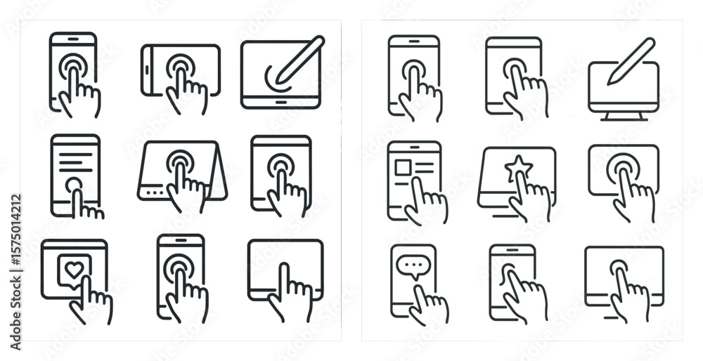 Poster set of icons for various touch screen devices, such as tablets and cell phones. the icons are all in