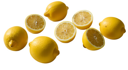 Fresh Whole and Sliced Lemons at PNG background