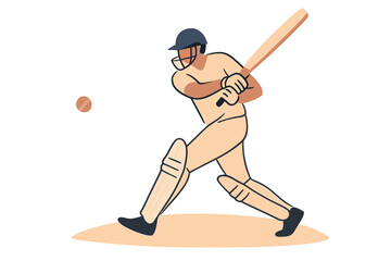 Cricket player swinging bat in minimalist style with ball