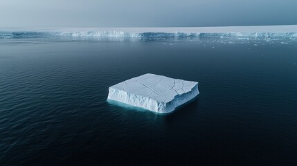 Lone Iceberg Floating in Calm Waters of the Open Ocean Under Clear Sky
