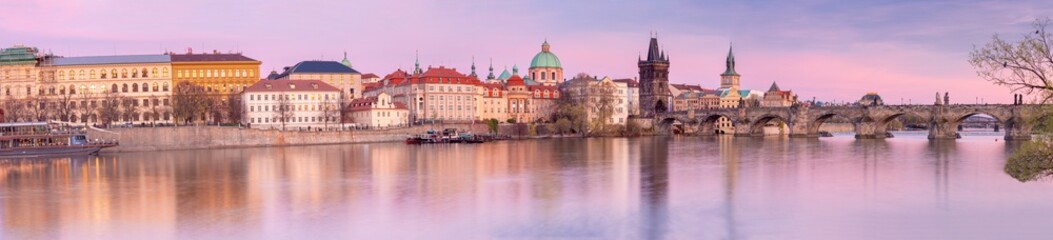 Charles Bridge and Vltava River Panorama in Prague, Czech Republic
