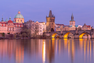 Charles Bridge at Sunset in Prague, Czech Republic