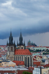 Fototapeta premium The Church of Our Lady Before Tyn and Prague Castle as seen from Powder Tower, UNESCO World Heritage Site, Prague, Czech Republic