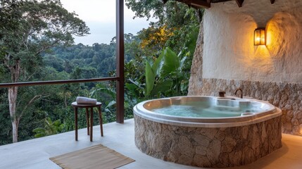 Luxurious Outdoor Jacuzzi Carved into Natural Landscape Surrounded by Lush Tropical Foliage
